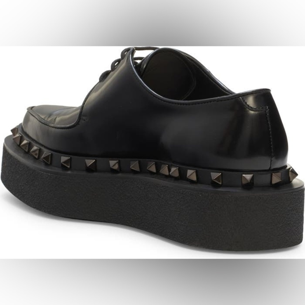 NEW Valentino Garavani Rockstud loafers Leather Derby Shoes Black Women's 37.5 - Picture 4 of 13